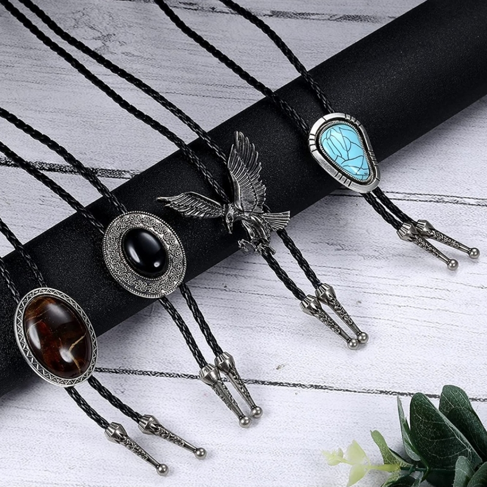 New Set of 4 eagle black  leather bolo ties